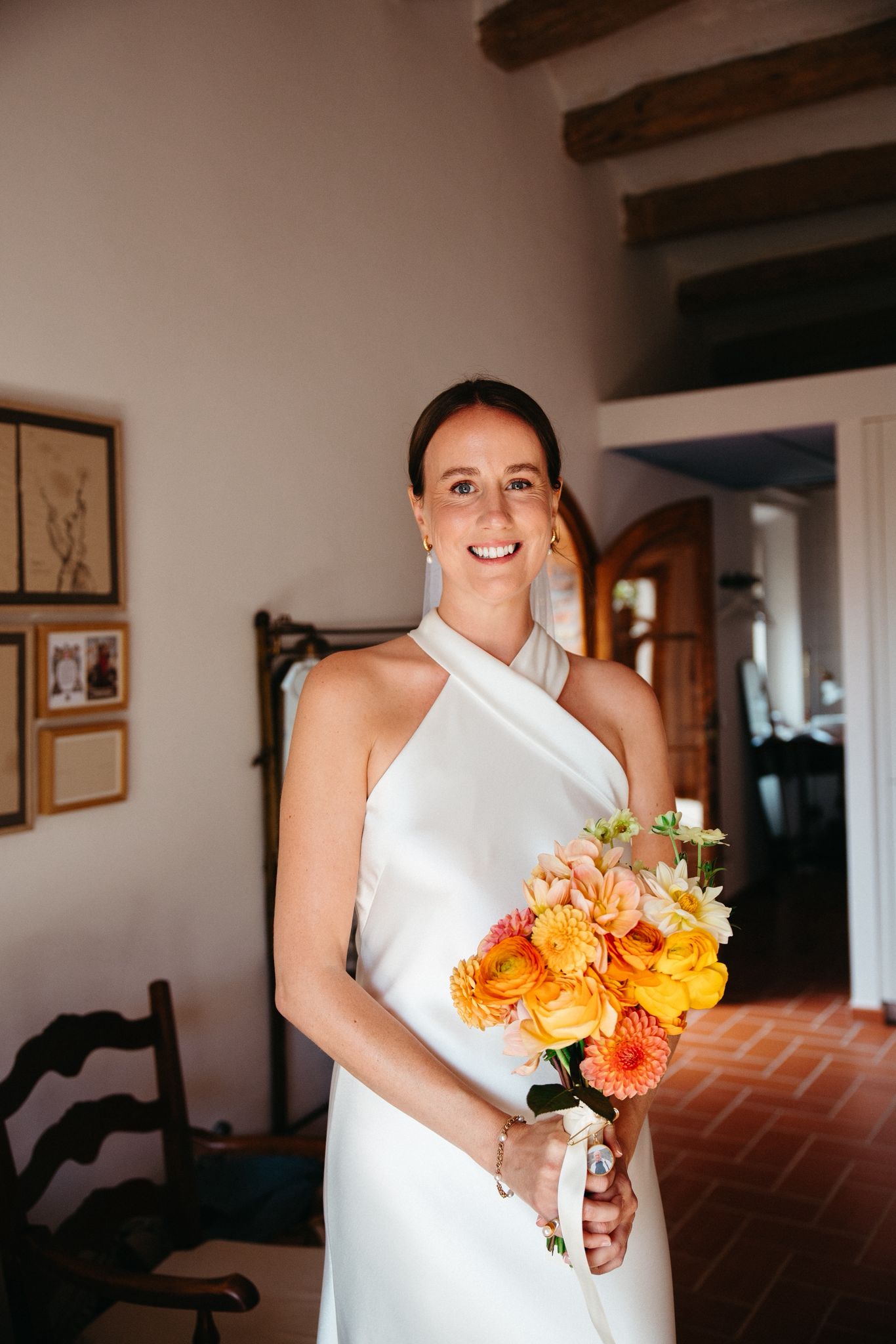 Bride with bouquet smiling